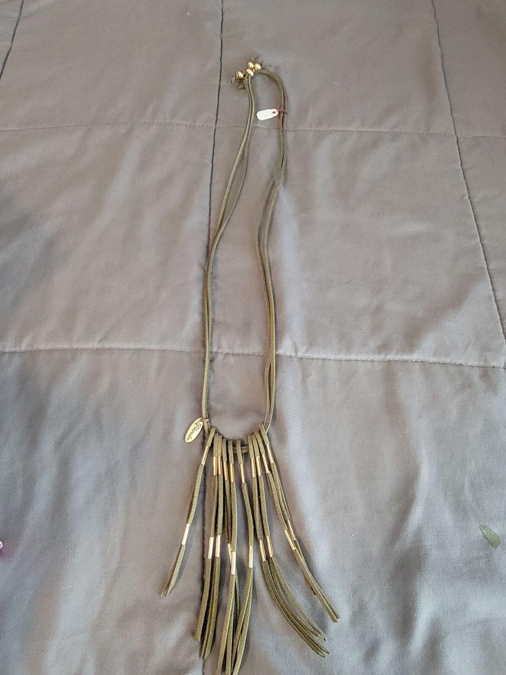 Plunder "CORDELIA" Fringe Tassel Pendant Necklace in Olive Green